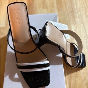 The Drop  Black and White Women's Heels, Avery,